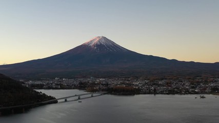 Canvas Print - Aerial view of Mt. Fuji and  lake Kawaguchiko at dawn