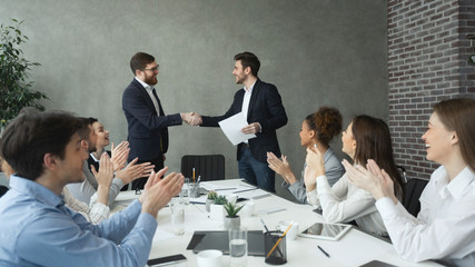 Wall Mural - Contract conclusion. Business handshake at office corporate meeting