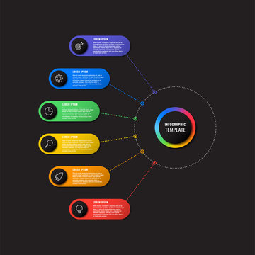 infographic template with six round elements on black background. modern business process visualisation with thin line marketing icons. vector illustration easy to edit and customize. eps 10