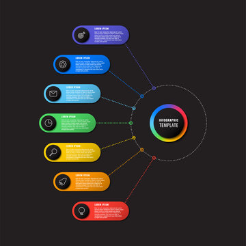 infographic template with seven round elements on black background. modern business process visualisation with thin line marketing icons. vector illustration easy to edit and customize. eps 10