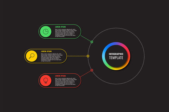 infographic template with three round elements on black background. modern business process visualisation with thin line marketing icons. vector illustration easy to edit and customize. eps 10