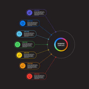 infographic template with seven round elements on black background. modern business process visualisation with thin line marketing icons. vector illustration easy to edit and customize. eps 10