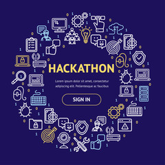 hackathon signs round design template thin line icon concept. vector