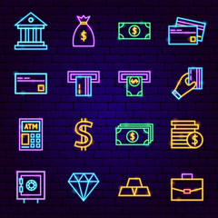 Wall Mural - Banking Neon Icons