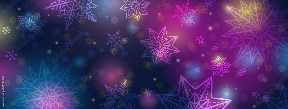 Christmas banner with snowflakes. Merry Christmas and Happy New Year ...