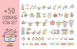 Set of hand drawn cooking icons, perfect for giving cooking instructions and explain cooking recipes. Hand drawn colorful icons isolated on white background.