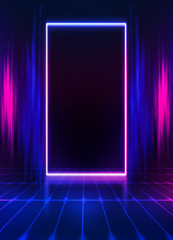 Empty dark abstract background. Background of an empty show scene. Glow of neon lights on an empty stage.