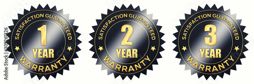 Cuadros en Lienzo 1,2,3 year warranty black and gold label icons isolated on white, 3d illustratio