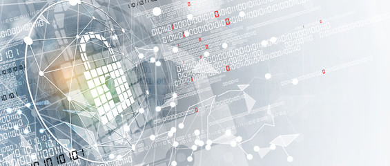 internet digital security technology concept for business background. Lock on circuit board