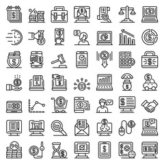Sticker - Online loan icons set. Outline set of online loan vector icons for web design isolated on white background