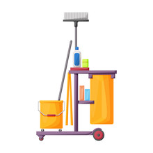 Cleaning Of Trolley Vector Icon.Cartoon Vector Icon Isolated On White Background Cleaning Trolley.