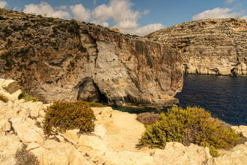 Wall Mural - view of malta coast and mediterranean sea at blue grotto, malta