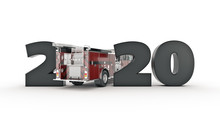 Firetruck Concept 2020 New Year Sign. 3d Rendering