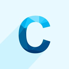 Aufkleber - Blue vector polygon letter C with long shadow. Abstract low poly illustration of flat design.