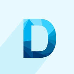 Aufkleber - Blue vector polygon letter D with long shadow. Abstract low poly illustration of flat design.