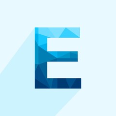 Aufkleber - Blue vector polygon letter E with long shadow. Abstract low poly illustration of flat design.