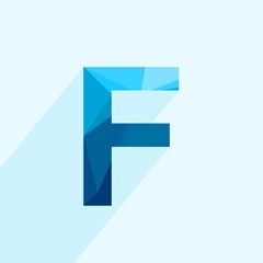 Aufkleber - Blue vector polygon letter F with long shadow. Abstract low poly illustration of flat design.