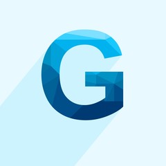 Aufkleber - Blue vector polygon letter G with long shadow. Abstract low poly illustration of flat design.