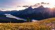 Sunset with the Peaks Rising Above Spray Lakes Reservoir 