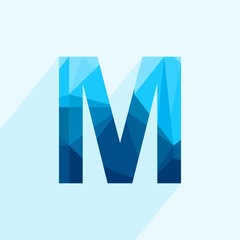 Aufkleber - Blue vector polygon letter M with long shadow. Abstract low poly illustration of flat design.