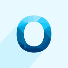 Aufkleber - Blue vector polygon letter O with long shadow. Abstract low poly illustration of flat design.