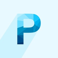 Aufkleber - Blue vector polygon letter P with long shadow. Abstract low poly illustration of flat design.