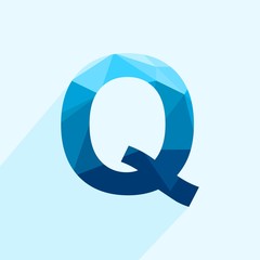 Aufkleber - Blue vector polygon letter Q with long shadow. Abstract low poly illustration of flat design.