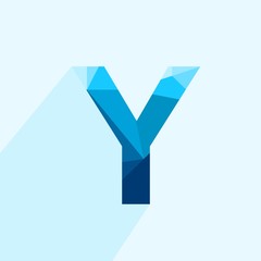 Aufkleber - Blue vector polygon letter Y with long shadow. Abstract low poly illustration of flat design.