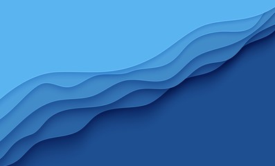 Blue abstract background in paper cut style. Layers of paper wavy water for World Oceans Day 8 June. Vector Earth posters template, ecology brochures, presentations, invitations with place for text.