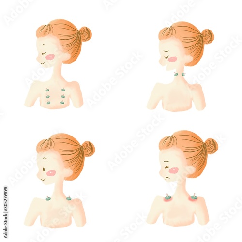 Cuadros en Lienzo Women receiving moxibustion treatment in white background, alternative medicine