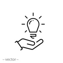 Lightbulb On The Hand Icon, Innovation Technology Concept, Knowledge Power, Thin Line Web Symbol On White Background - Editable Stroke Vector Illustration Eps10