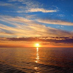 open Baltic sea at the sunset