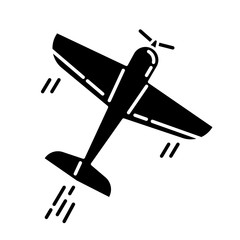 Sticker - Aerobatics glyph icon. Aerobatic maneuvers and stunt flying. Airforce show with plane. Aviation, aircraft performance. Extreme airshow. Airplanes tricks Silhouette symbol. Vector isolated illustration