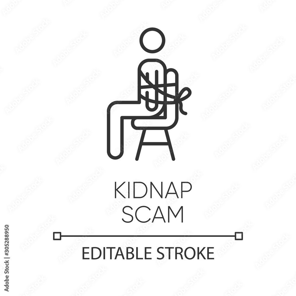Kidnap Mark Code Kidnap scam linear icon. Virtual kidnapping. Ransom money request ...