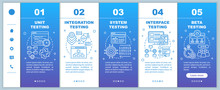Functional Software Testing Blue Onboarding Mobile Web Pages Vector Template. Responsive Smartphone Website Interface Idea With Linear Illustrations. Webpage Walkthrough Step Screens. Color Concept