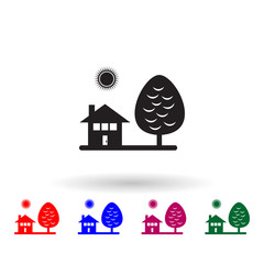 Poster - House and tree multi color icon. Simple glyph, flat vector of landscape icons for ui and ux, website or mobile application