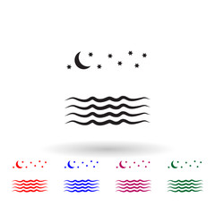 Poster - Night sea multi color icon. Simple glyph, flat vector of landscape icons for ui and ux, website or mobile application