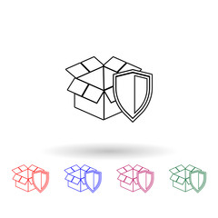 Poster - Open box with shield multi color icon. Simple thin line, outline vector of logistic icons for ui and ux, website or mobile application