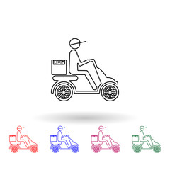 Poster - Postman on the scooter multi color icon. Simple thin line, outline vector of logistic icons for ui and ux, website or mobile application