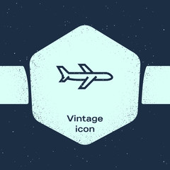 Sticker - Grunge line Plane icon isolated on blue background. Flying airplane icon. Airliner sign. Monochrome vintage drawing. Vector Illustration