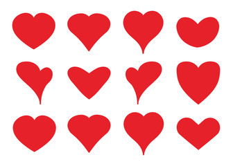 Poster - Big set of red hearts of different design on white background. Vector illustration.