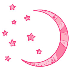 Wall Mural - Crescent moon on white. Half moon and stars with abstract patterns on isolation background. Design for spiritual relaxation for adults. Line art. Print for tattoo. Printing on t-shirts and posters