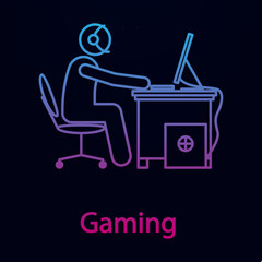 Poster - Workerr is playing game nolan icon. Simple thin line, outline vector of man in the office in fron of computer icons for ui and ux, website or mobile application