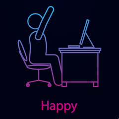 Poster - Worker is happy nolan icon. Simple thin line, outline vector of man in the office in fron of computer icons for ui and ux, website or mobile application
