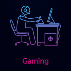 Poster - Workerr is playing game nolan icon. Simple thin line, outline vector of man in the office in fron of computer icons for ui and ux, website or mobile application