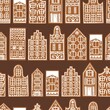 Hand drawn gingerbread houses. Vector  seamless pattern.