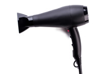 Hair Dryer Isolated On White Background. Electric Hair Dryer. Space For Text.