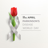 Fototapeta Tulipany - World Parkinson's disease day banner with ribbon and flower