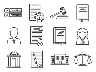 Poster - City legislation icons set. Outline set of city legislation vector icons for web design isolated on white background