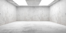 Abstract Empty, Modern Concrete Room With Ceiling Lights And Rough Floor - Industrial Interior Background Template, 3D Illustration